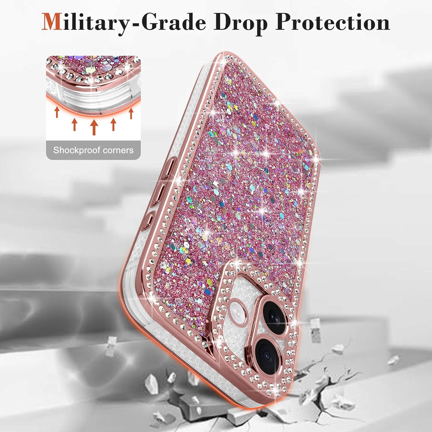 Lafunda for iPhone 16 Case Glitter, Luxury Shiny Bling Sparkly Phone Cover with Crystal Diamonds Rhinestone for Women Girls Soft TPU Slim Shockproof Protective Phone Case for iPhone 16 6.1", Pink - Image 3