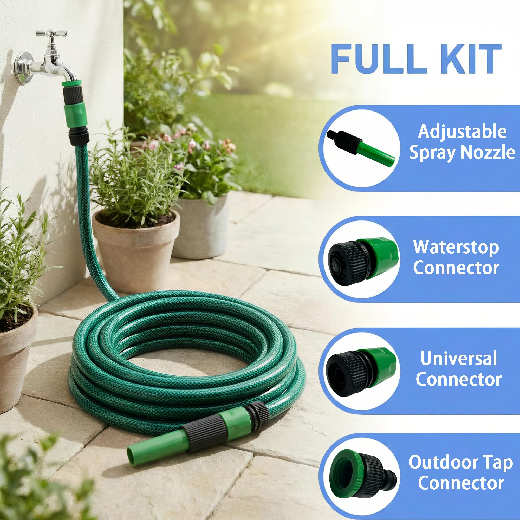 Darnassus Manguera Corta De PVC Para Jardín Con Conector Rápido De Plástico | 30M Sin Fugas Y Sin Torceduras, Manguera De Entrada De 12 mm De Diámetro Interior Para Lavadoras, Autocaravanas Y Caravanas