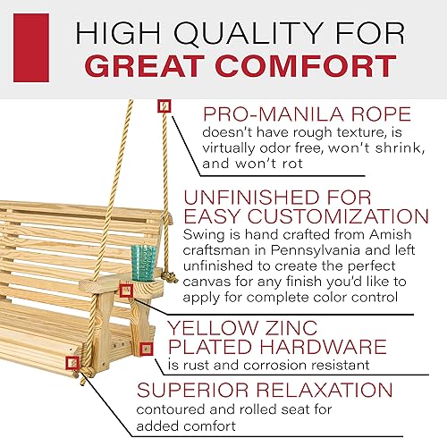 Miniatura 3 de Hamaca Amish resistente para pórtico, 800Lb, con sogas colgantes y posavasos, Unfinished