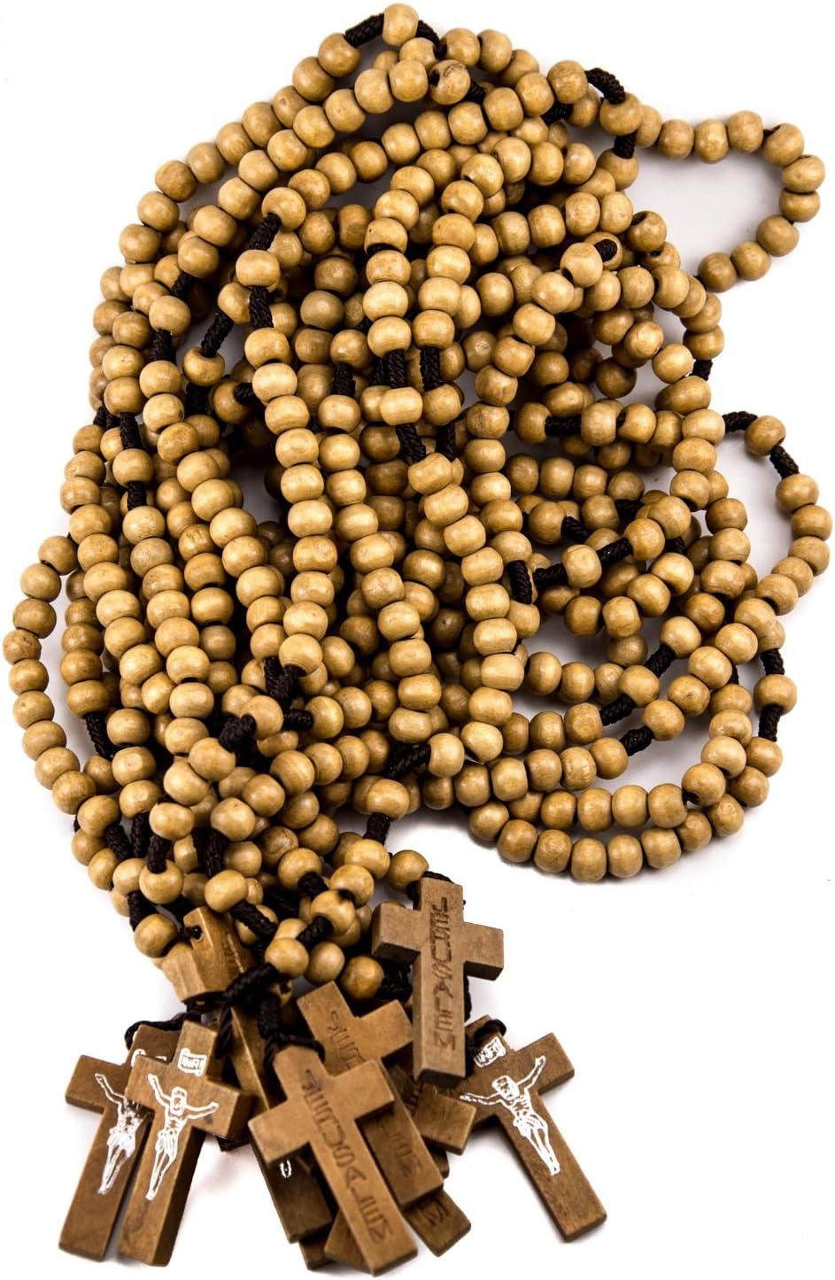 Dozen Catholic Praying Rosary Jesus Crucifix Jerusalem Olive Wood Beads 12.4"