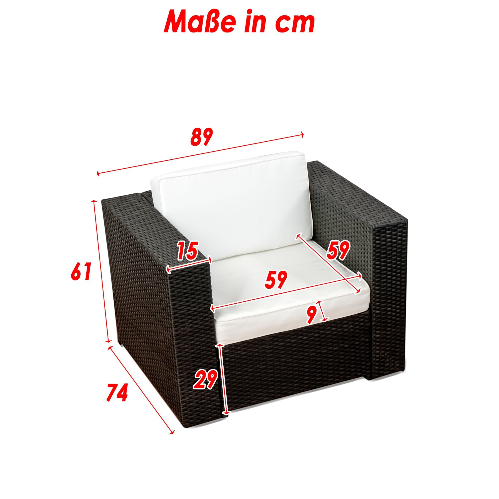 (1er) Polyrattan Lounge Möbel Sessel schwarz - Gartenmöbel (1er) Polyrattan Lounge Sessel, (1er) Polyrattan Lounge Sofa, (1er) Polyrattan Lounge Stuhl - durch andere Polyrattan Lounge Gartenmöbel Elemente erweiterbar