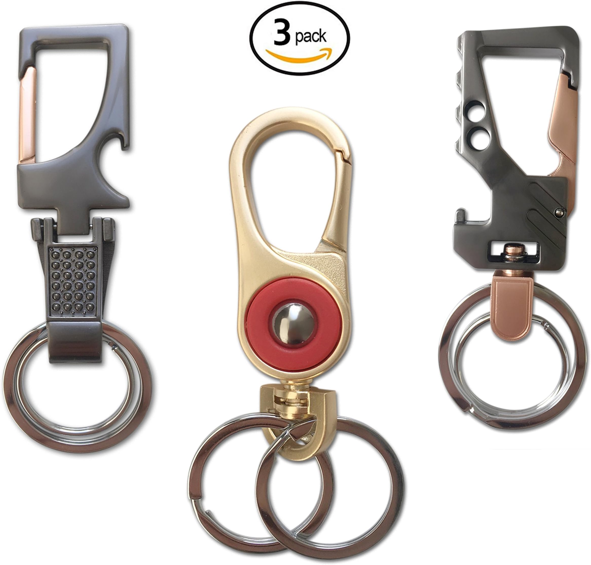 Olivery Keychain - Heavy Duty Car Key Chain with Boottle Opener 2 Rings for Men and Women - 3 Pack Stylish Keyfob Organizer