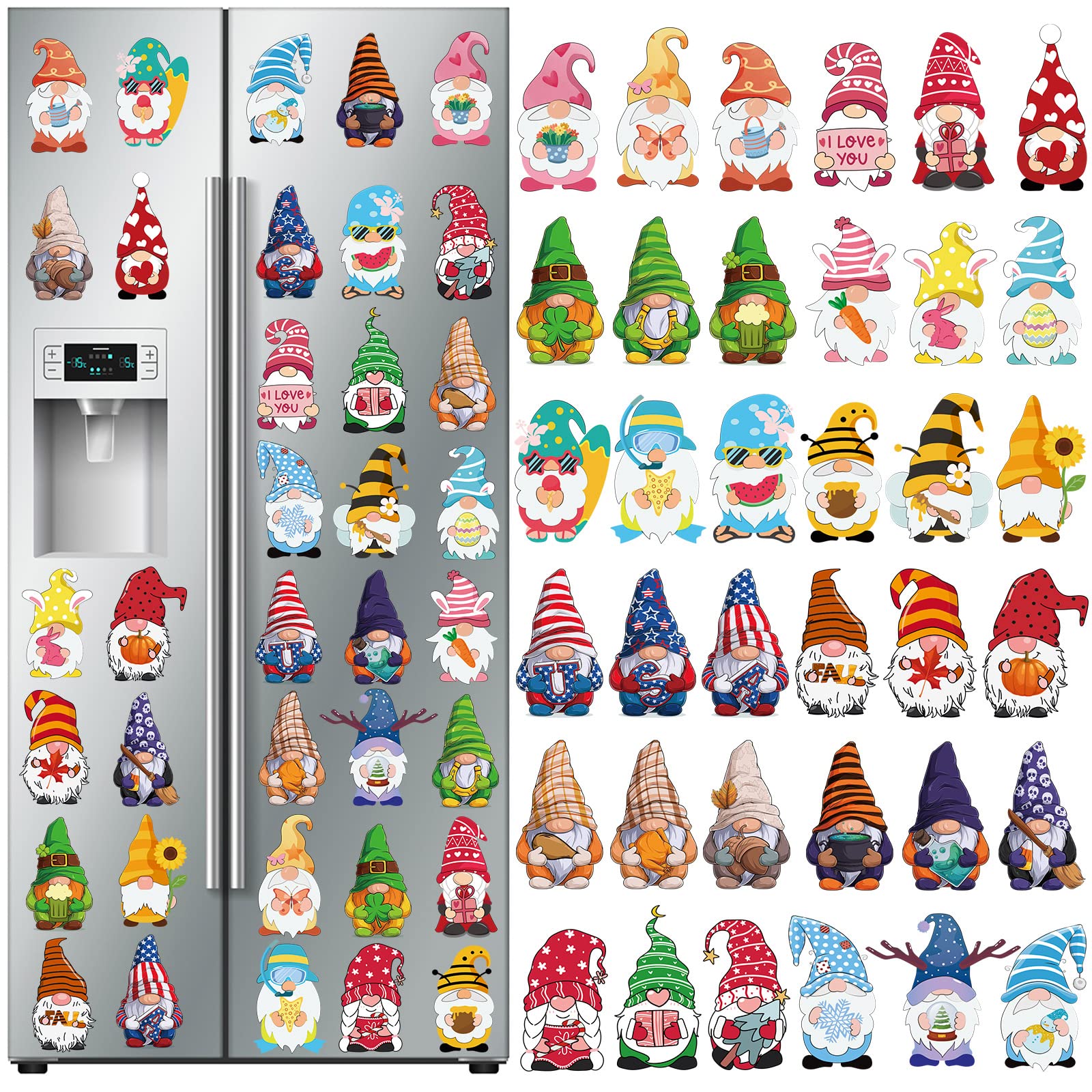 Kanayu 36 Pcs Holiday Magnets Summer 4th of July Independence Day Fridge Magnets Seasonal Gnome Magnetic Decorations for Home Kitchen Locker Garage