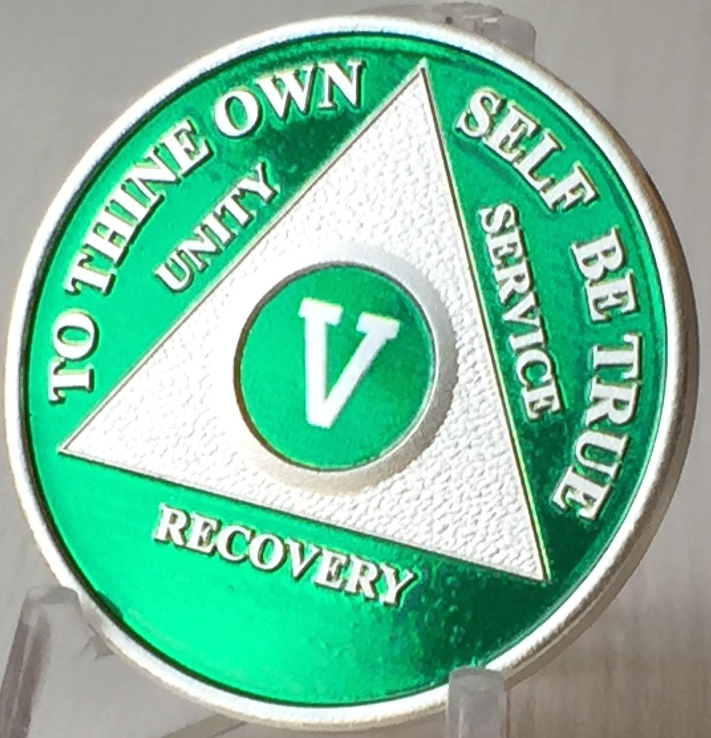5 Year Green & Silver Plated AA Medallion Chip