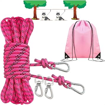 Reflective Dog Tie Out Cable with 360 Movable Clasp Hold up to 300 lbs | Visible in the Darkness,Trolley System Design Allow Roaming without Tangles,Easy to Install