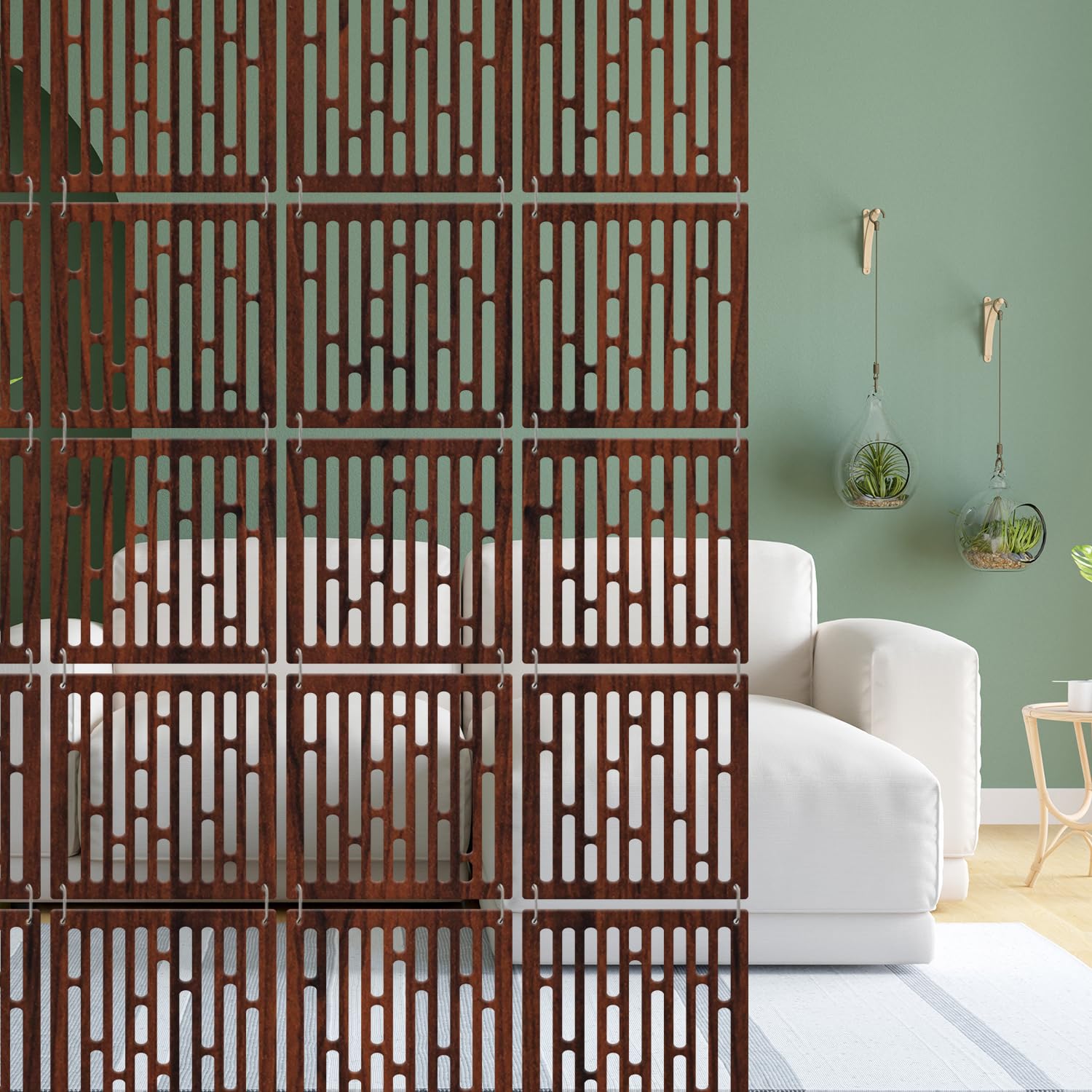 OLIVE TREE Room Divider Partitions for Living Room | 12 Pcs Hanging Room DIY Divider Panel | Modern Hanging Screen Partition for Hall Bedding, Dining, Study and Hotels -(11.5" x 11.5") Walnut7092-image-22