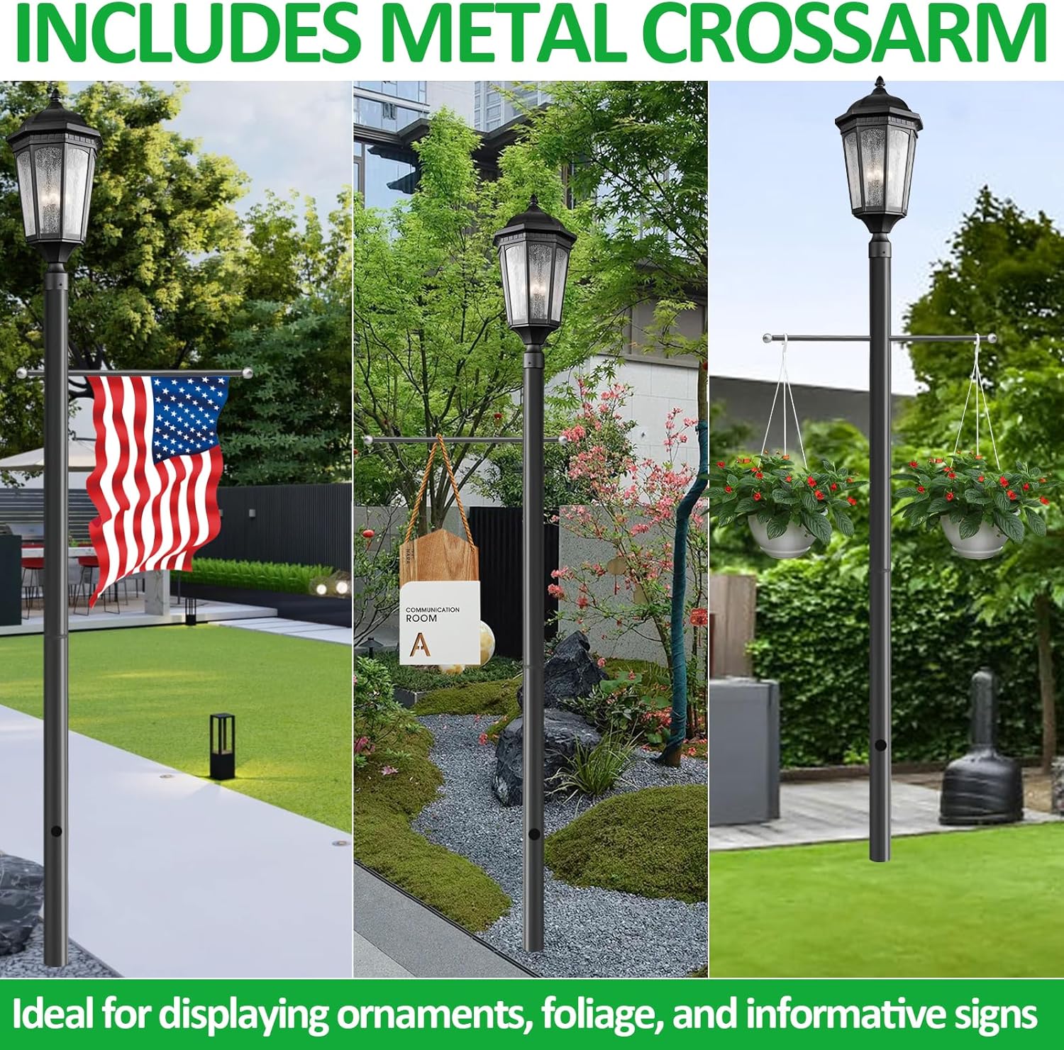 7FT Outdoor Lamp Post with Metal Cross Arm, Direct Burial Installation, 3" Fixture Compatible, Weatherproof for Driveway/Garden Lighting