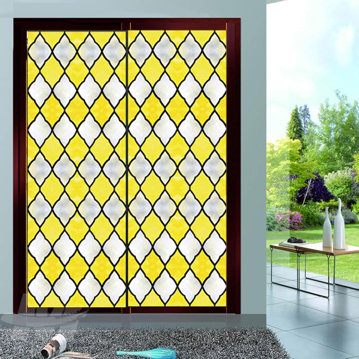 Privacy Window Film Geometric Patterns, Stained Glass Frosted Window Sticker Glass Window Decoration, for Home Kitchen Bedroom Living Room Bathroom,2,50x200cm(20x79inch)