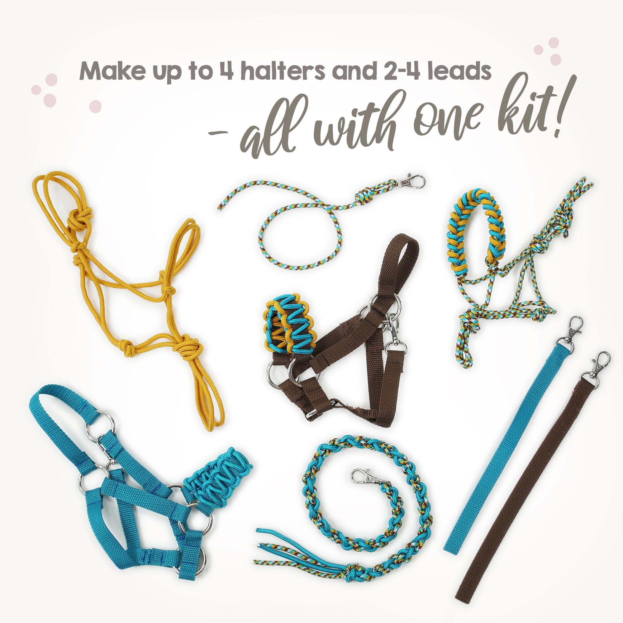 kullaloo Kit di cavezza per cavallo fai da te ✦ Realizza collari a testa di cavallo, cavezza e redini in corda ✦ Include istruzioni ✦ foglia di tè/senape