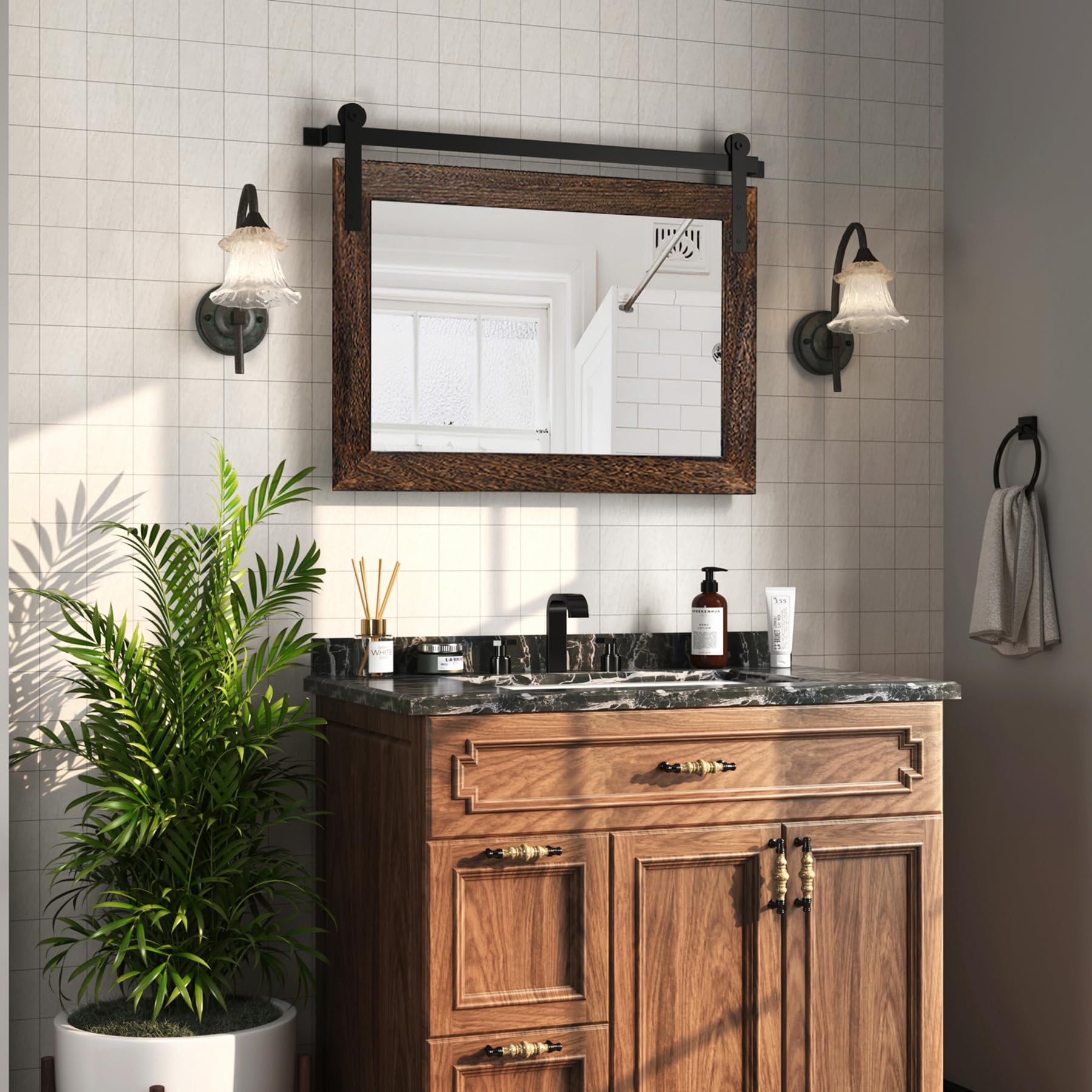 COGOOD Farmhouse Bathroom Mirrors for Over Sink - 22 x 30 Black Brown