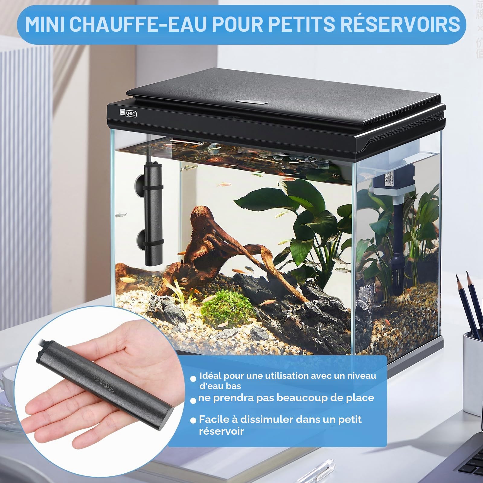 hygger Mini Chauffage Aquarium, 25W Submersible Betta Chauffages pour Aquarium avec Contrôleur Externe Affichage Numérique, Chauffage Aquarium Tortue Adapté Réservoirs d'eau Douce Jusqu'à 20L
