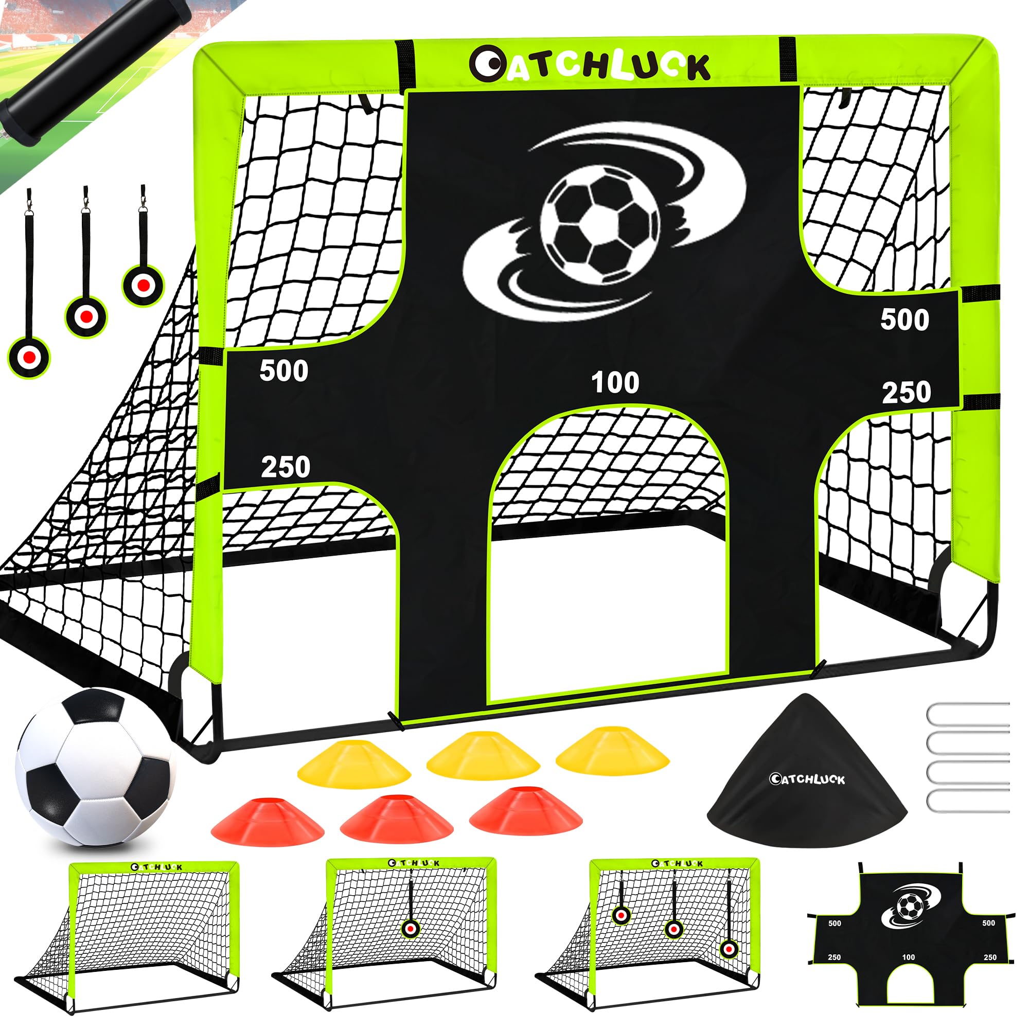 CATCHLUCK Football Goal Posts for Garden Kids Goal Target 5 In 1 Portable Foldable Kids Football Net Indoor Outdoor Training Equipment with Target and Carry Bag (Green1)
