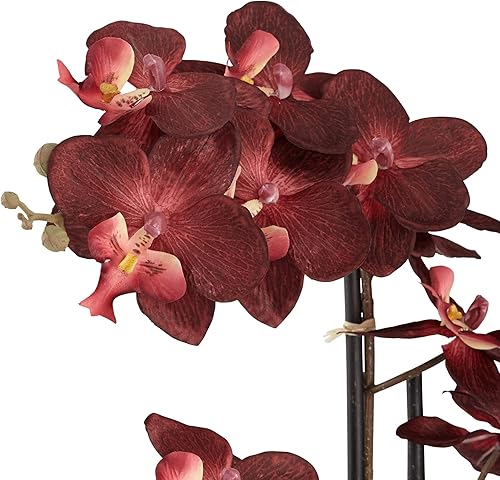 Miniatura 3 de Studio 55D Potted Silk Faux Artificial Flower Arrangement Realistic Red Orchid in Crackle Gray Vase for Home Decoration Living Room Office Bedroom
