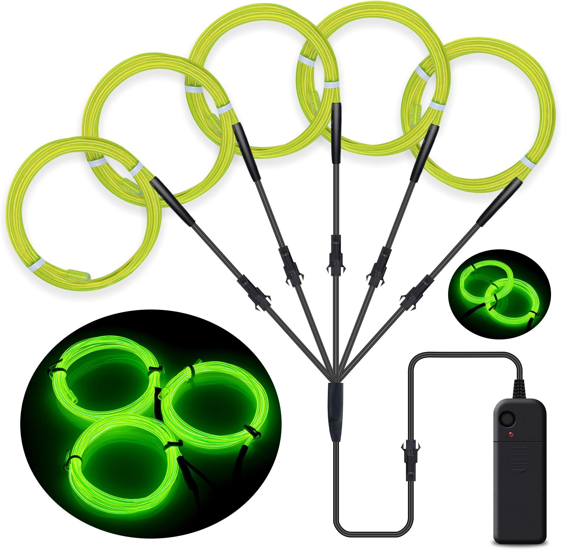 SZILBZ EL Wire, 5x1m Neon Light Battery Powered Electroluminescent Wire Glowing Strobing Decorative Light for Xmas Party Pub (5x1m Fluorescent Green)