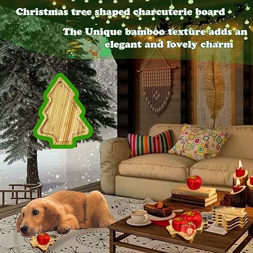 Miniatura 3 de Tabla de embutidos para árbol de Navidad, bandeja de bambú en forma de árbol de Navidad, tabla de cortar para queso, bandeja de aperitivo, bandeja