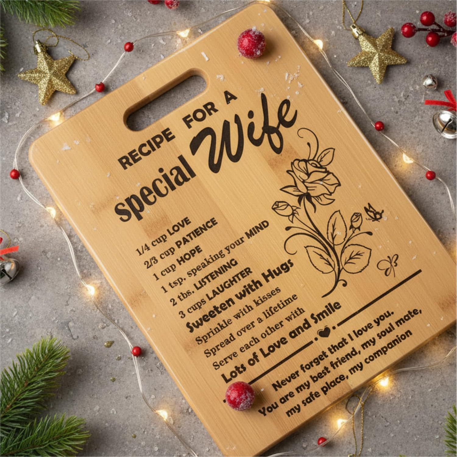 Gifts for Wife Birthday Gift Ideas, Recipe Cutting Board for Wife, Best Gifts for Christmas, Birthday Day, Valentines Day Gift Bamboo Cutting Board Kitchen Decor image 3