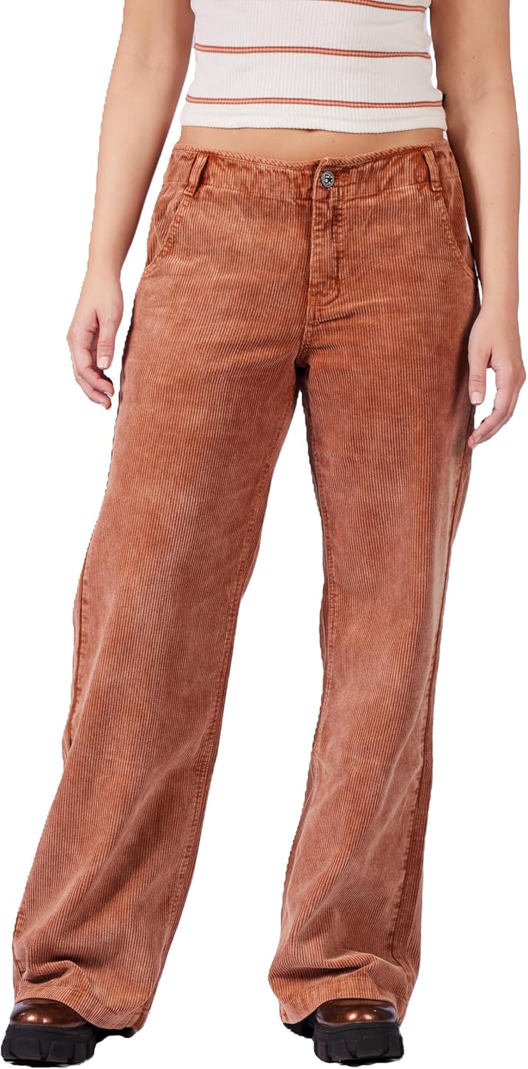 FIVESTAR GENERAL Women's Wide Leg Corduroy Pant, Low-Rise, Sits Below Waist, Button Closure with Zipper Fly