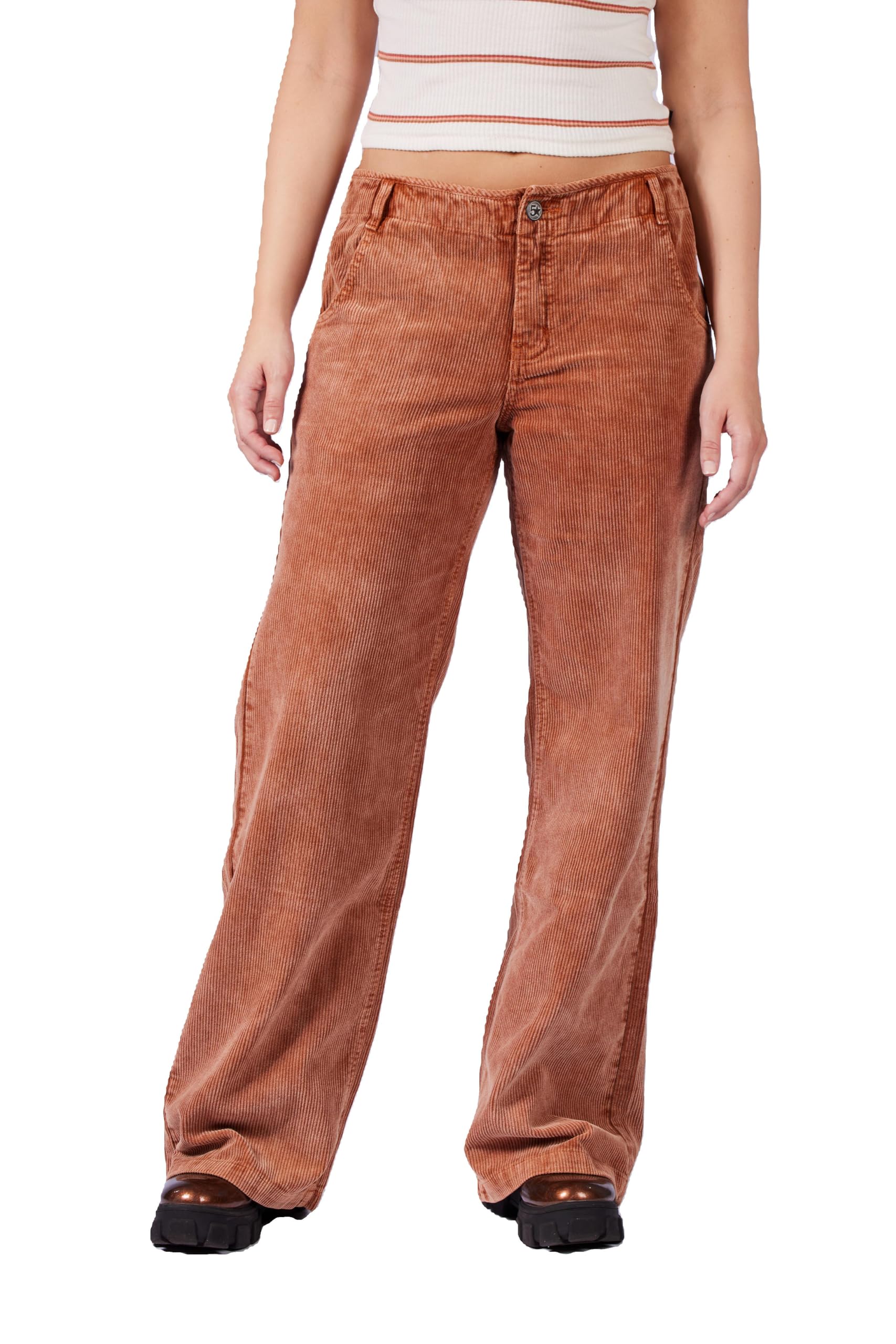 FIVESTAR GENERAL Women's Wide Leg Corduroy Pant, Low-Rise, Sits Below Waist, Button Closure with Zipper Fly