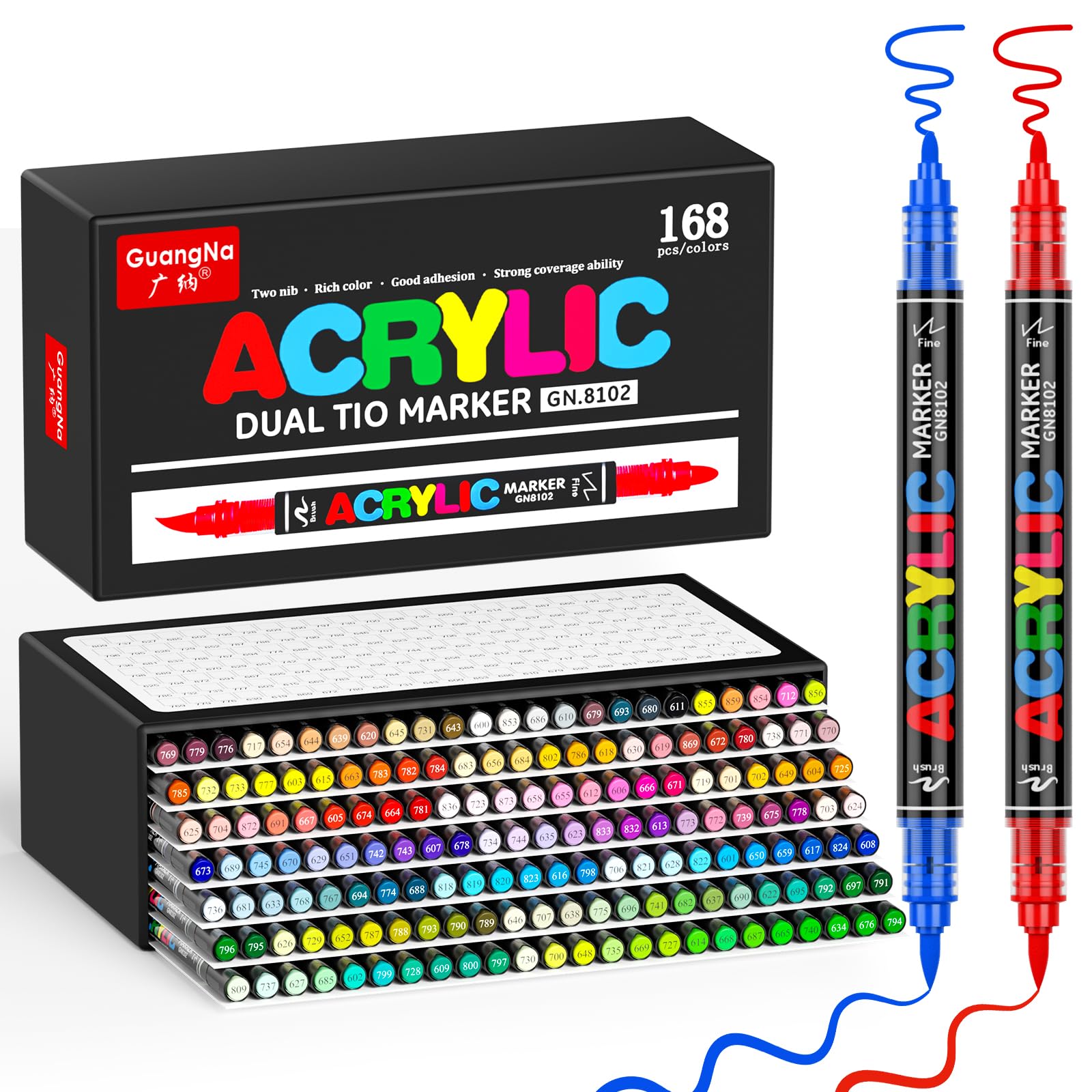 Vakki 120 Acrylstiften voor Stenen Waterdicht, Penseelpunt Acrylstiften, Acrylic Marker Acrylstiften Set Perfect voor Stenen Beschilderen, Glas, Hout, Keramiek, Metaal & Canvas