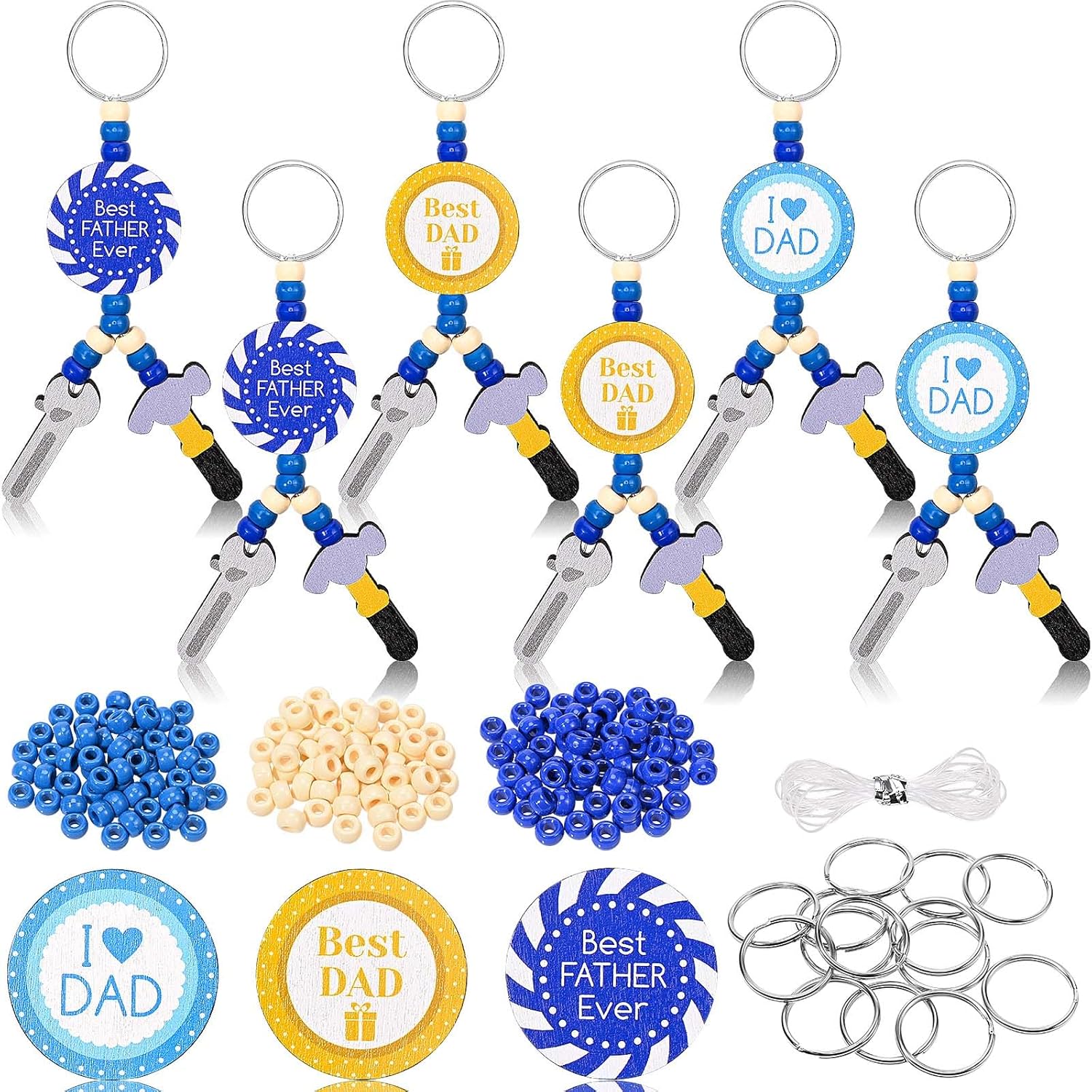 Sanixin 18 Set Fathers Day Keychain Gifts Beaded Keychain Craft Kit for Men Grandpa Father Father's Day Craft Gifts (Style 2)