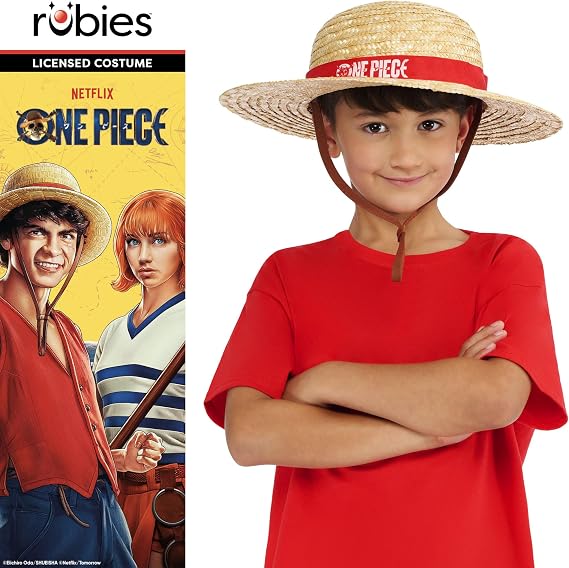 Rubies One Piece Monkey D. Luffy Kids Straw Hat with Red Band and Cord