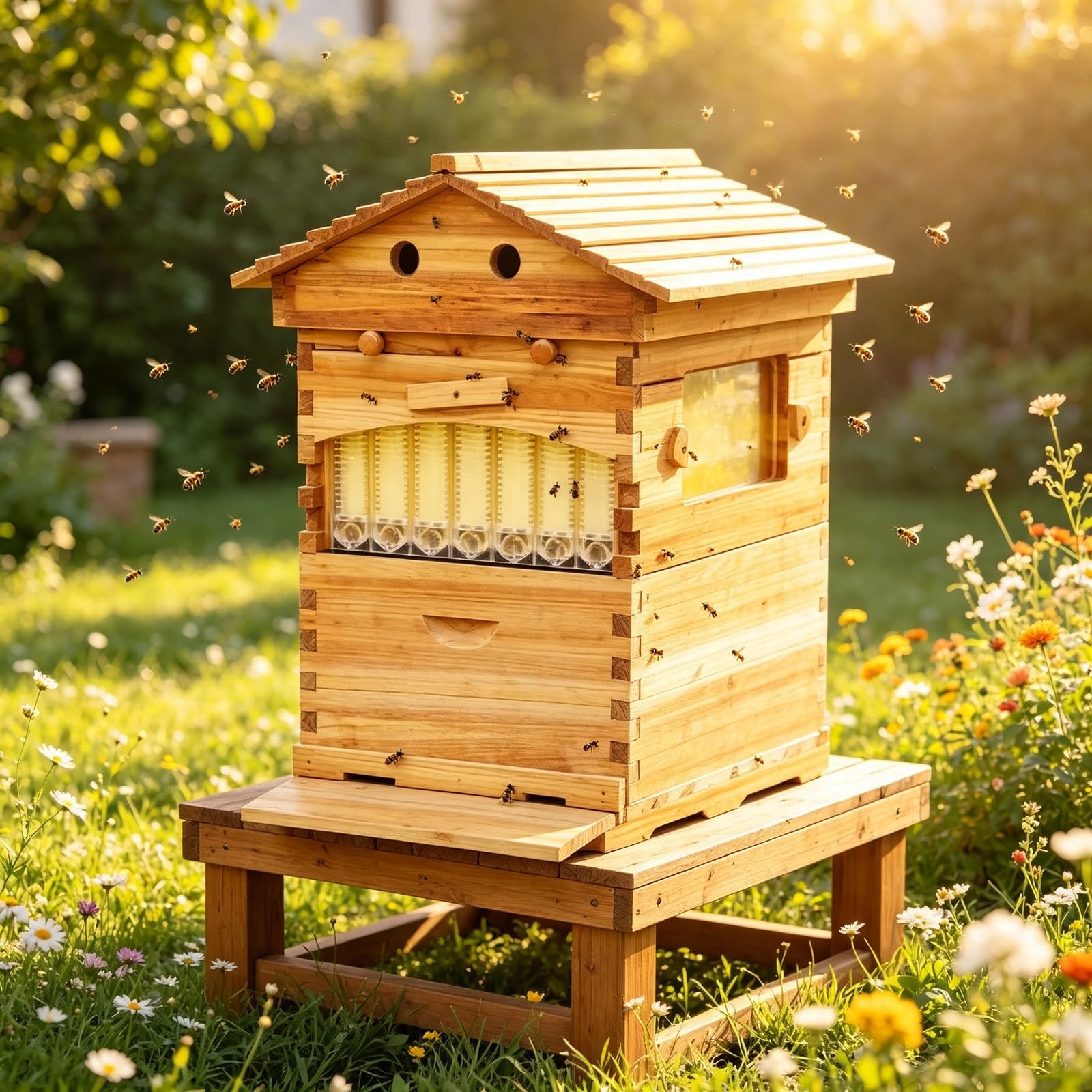 Arnia Flow Hive in Abete con Telaini Flow per Apicoltura Giardino