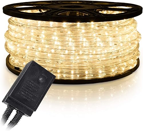 Cuerda de luz LED blanca cálida de 150 pies con 1656 luces LED, 8 modos de 12 pulgada de grosor, controlador conectable al aire libre, permanente,