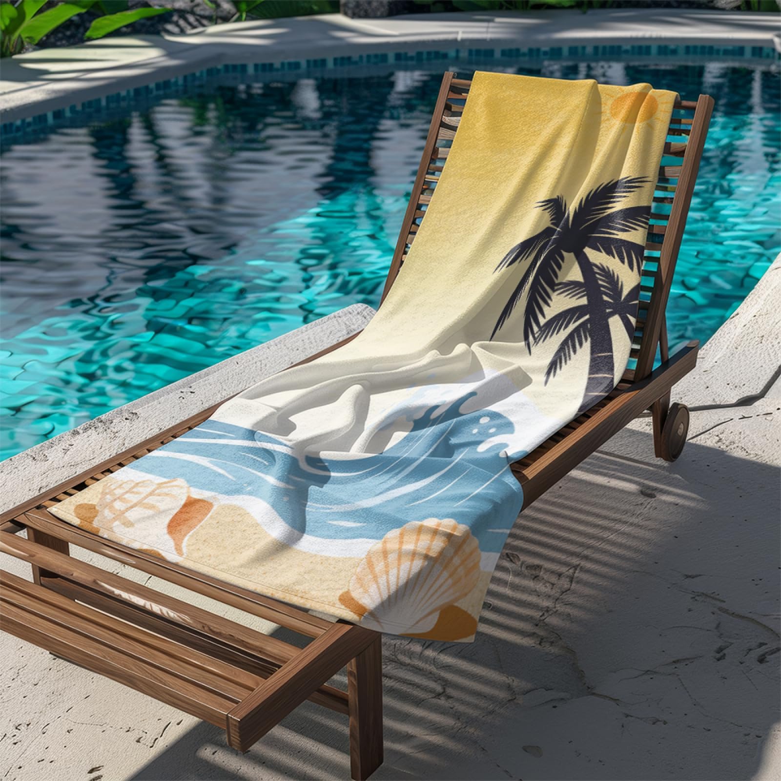 Fouta PlageJaune Ciel Soleil Arbre De Coco Modèle Surdimensionné avec Diverses Tailles, Respirante et Portable, Parfaite pour Voyages Sorties Piscine et Usage Extérieur Quotidien 90x160 cm