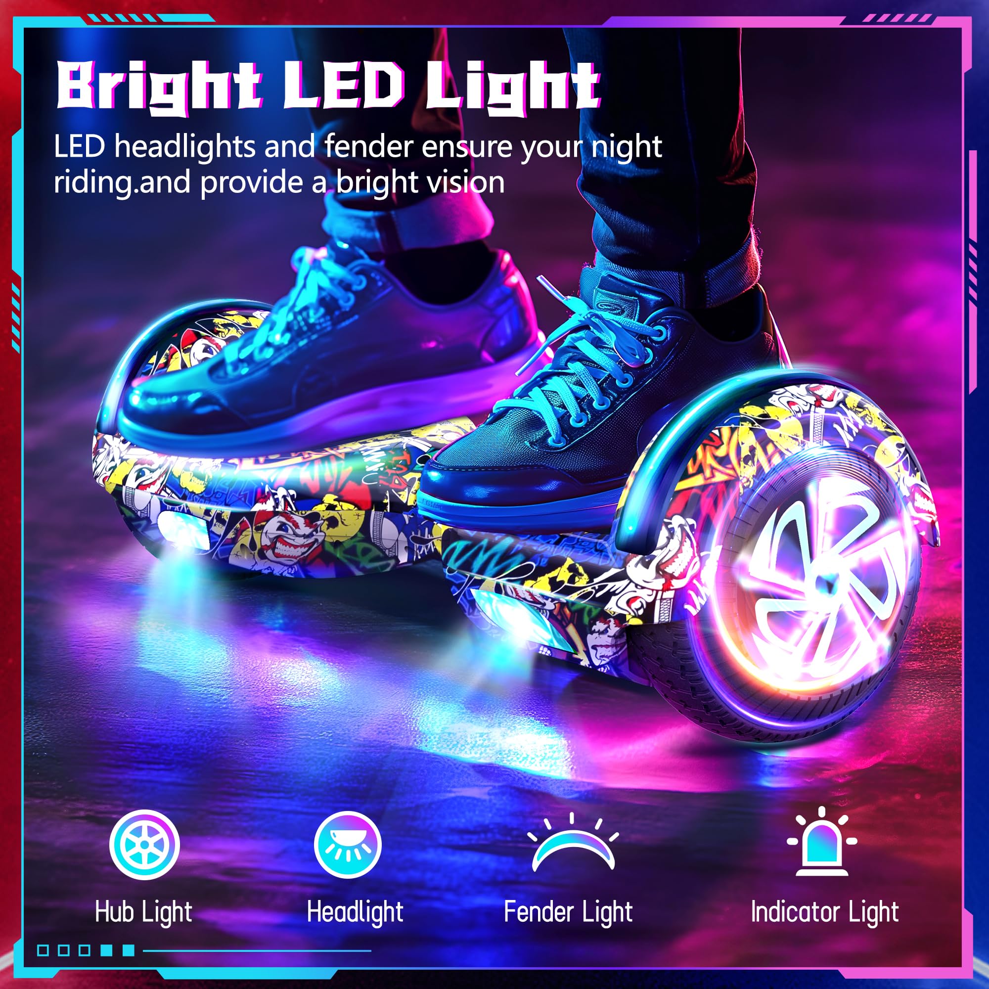 SISIGAD Hoverboard, 6.5 inch Self Balancing Scooter with Bluetooth LED Lights, Hover Board for Kids