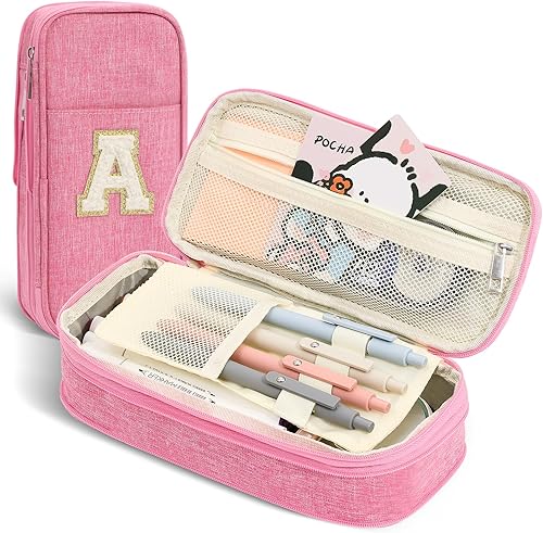 Estuche para lápices, bolígrafos, útiles escolares, material de oficina, grande, con inicial y cremallera, bonito, estético, para niños, disponible en Yaxa Guatemala