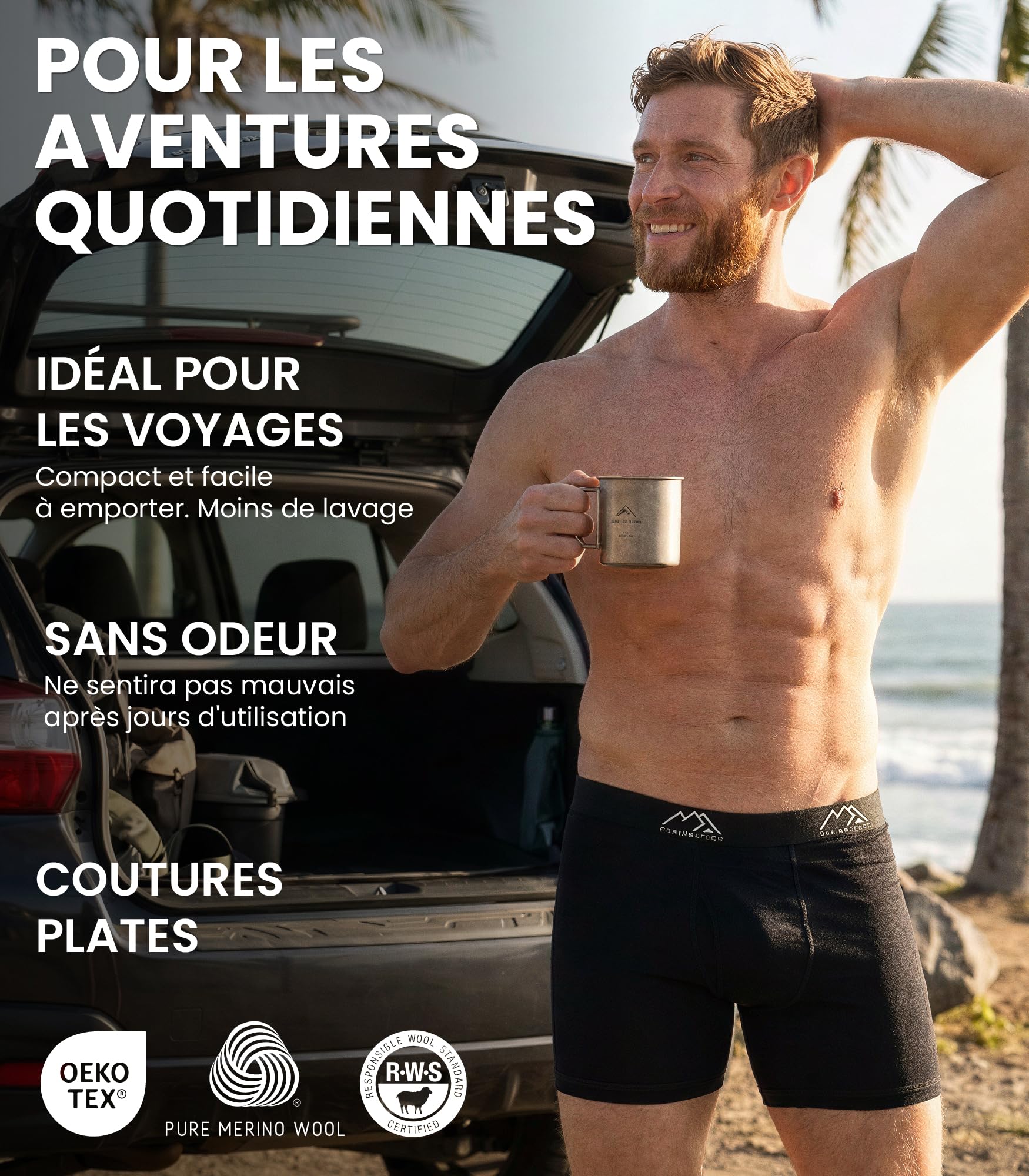Merino.tech sous Vetement Merinos Homme - Boxer Calson pour Homme 100% Laine Merinos