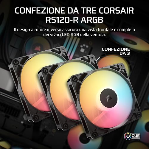 CORSAIR RS120-R Ventole ARGB PWM 120mm Inverse Flow – 3 Pezzi – 8 LED RGB, Connessioni ARGB a +5V, Alta Pressione Statica, Daisy-Chain, Cuscinetto Magnetico, Modalità Zero RPM – Nero - 2