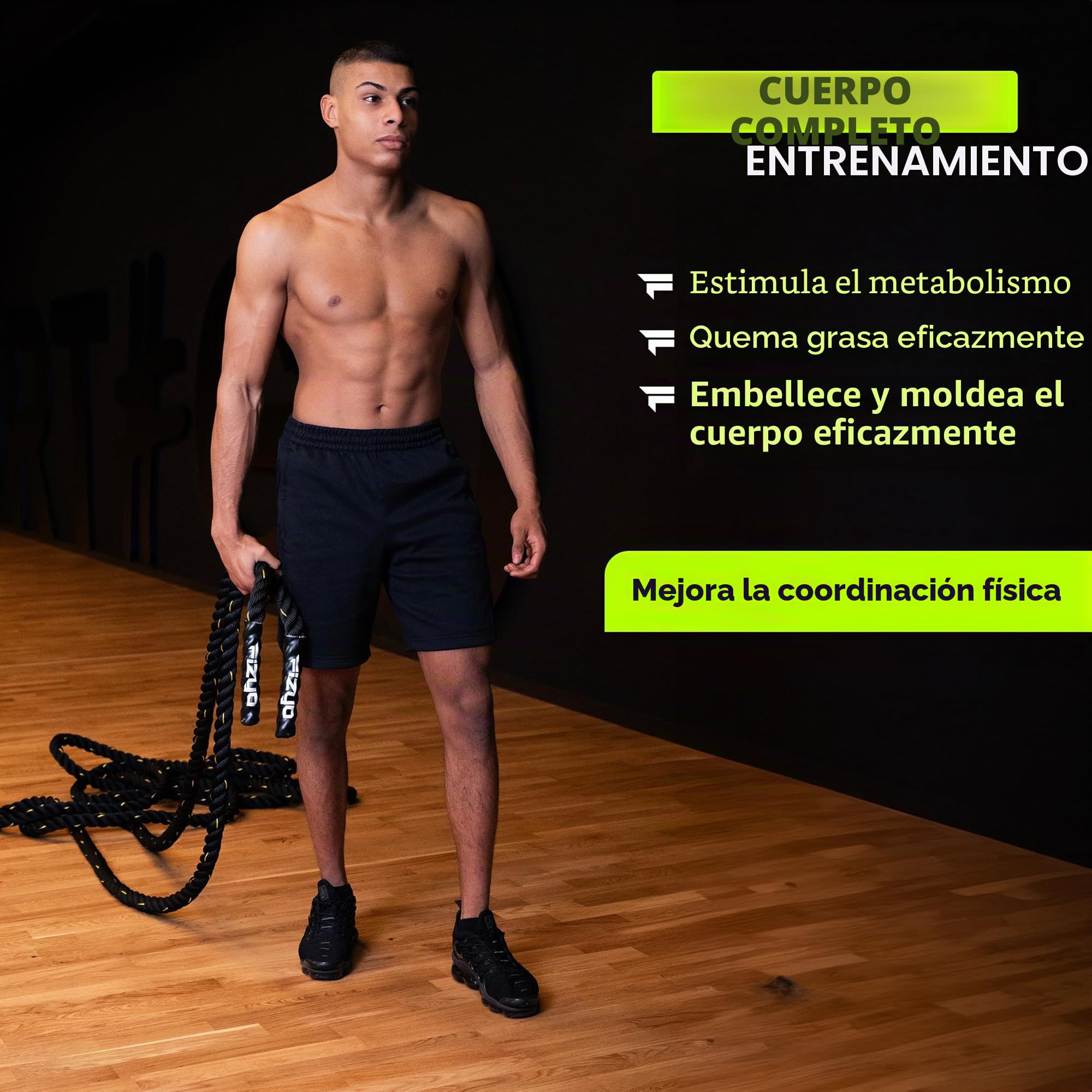 FIZYO Battle Rope – Cuerda de Entrenamiento Robusta para Functional Training, Cross Training, Fuerza y Resistencia – Diámetro 3,8 cm, Construcción de 3 Hebras – Home Gym y Exterior (9m)