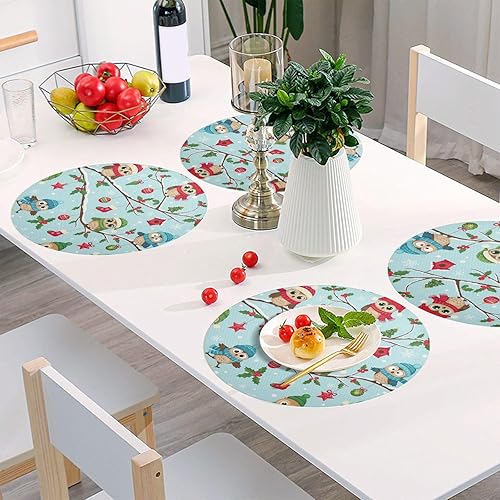 Miniatura 6 de Cute Cartoon Owls Round Place Mats, Non Slip Non Slip Washable Placemats for Kitchen Table one sizex6