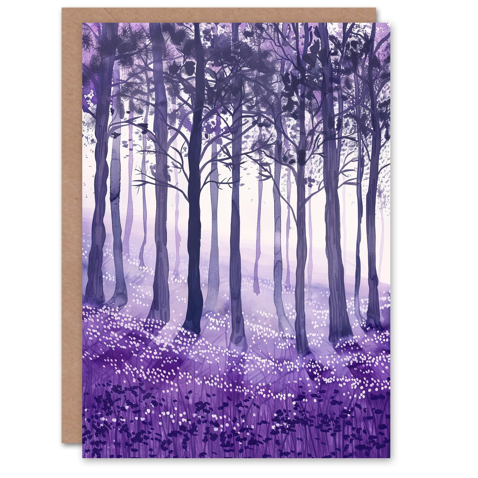 Artery8 Purple Bluebell Forest Painting Trees Woodland Greeting Birthday Card Him Her All Blank