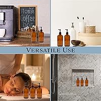 Vista 4 de Cornucopia Brands 8oz Glass Pump Bottles (Pack of 4, Amber Brown) Lotion Soap Dispensers w/Black Plastic Pumps