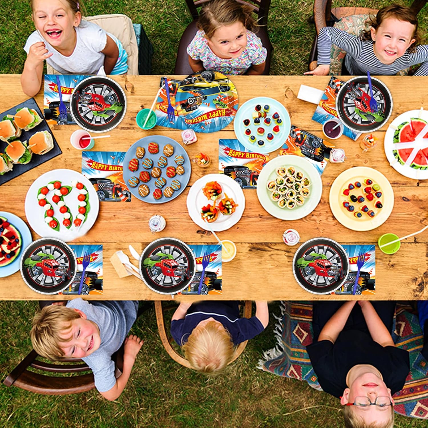 200Pcs Racing Car Birthday Party Decorations Hot Car Tableware Dinnerware Set - Disposable Paper Dessert Cake Plates Napkins for Kids Boys Themed Party Supplies Favors Serves 50