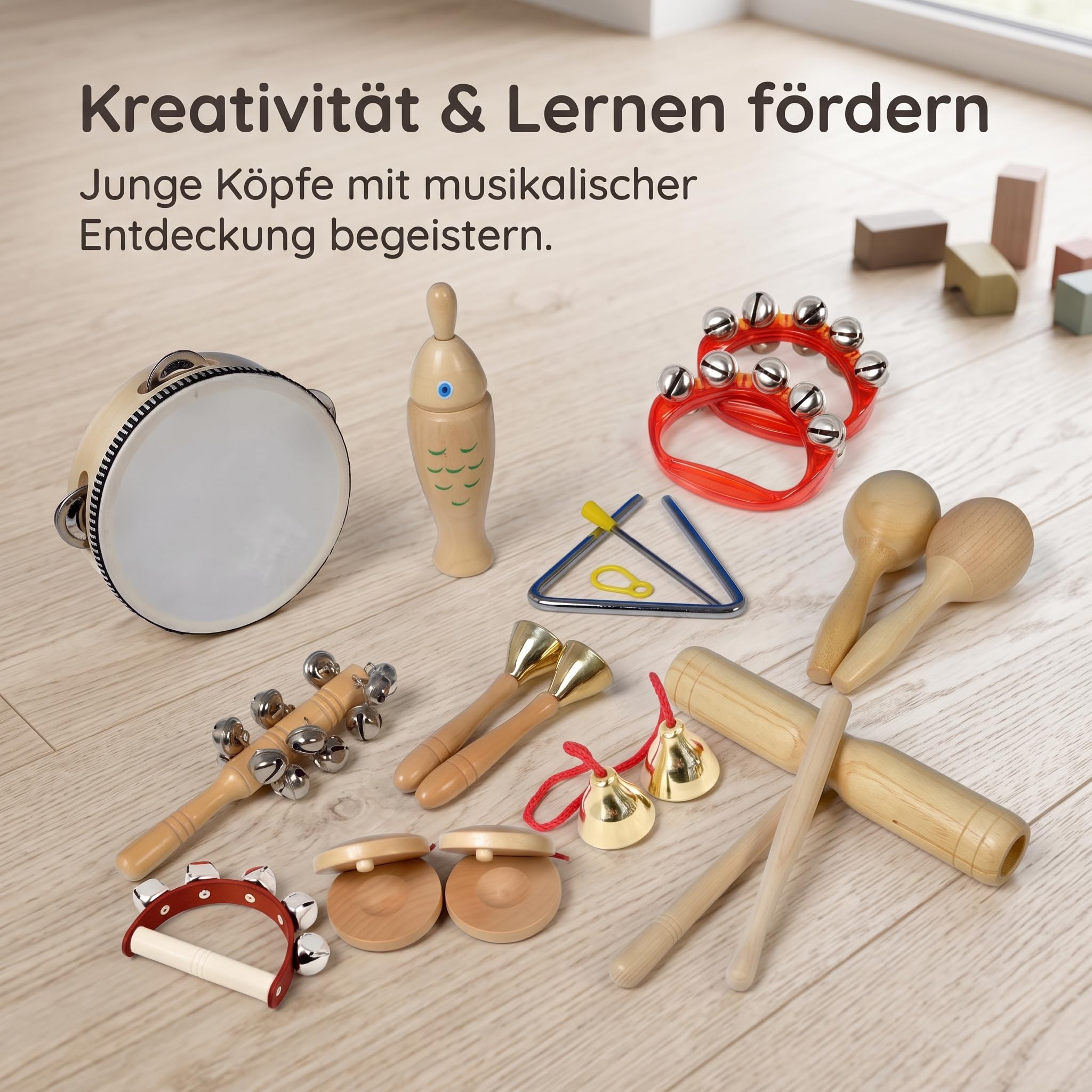 Set Strumenti Musicali in Legno per l'Infanzia, Giocattoli Musicali per lo Sviluppo Sensoriale, per la famiglia , Tamburo coreano raffinato 9 tipi