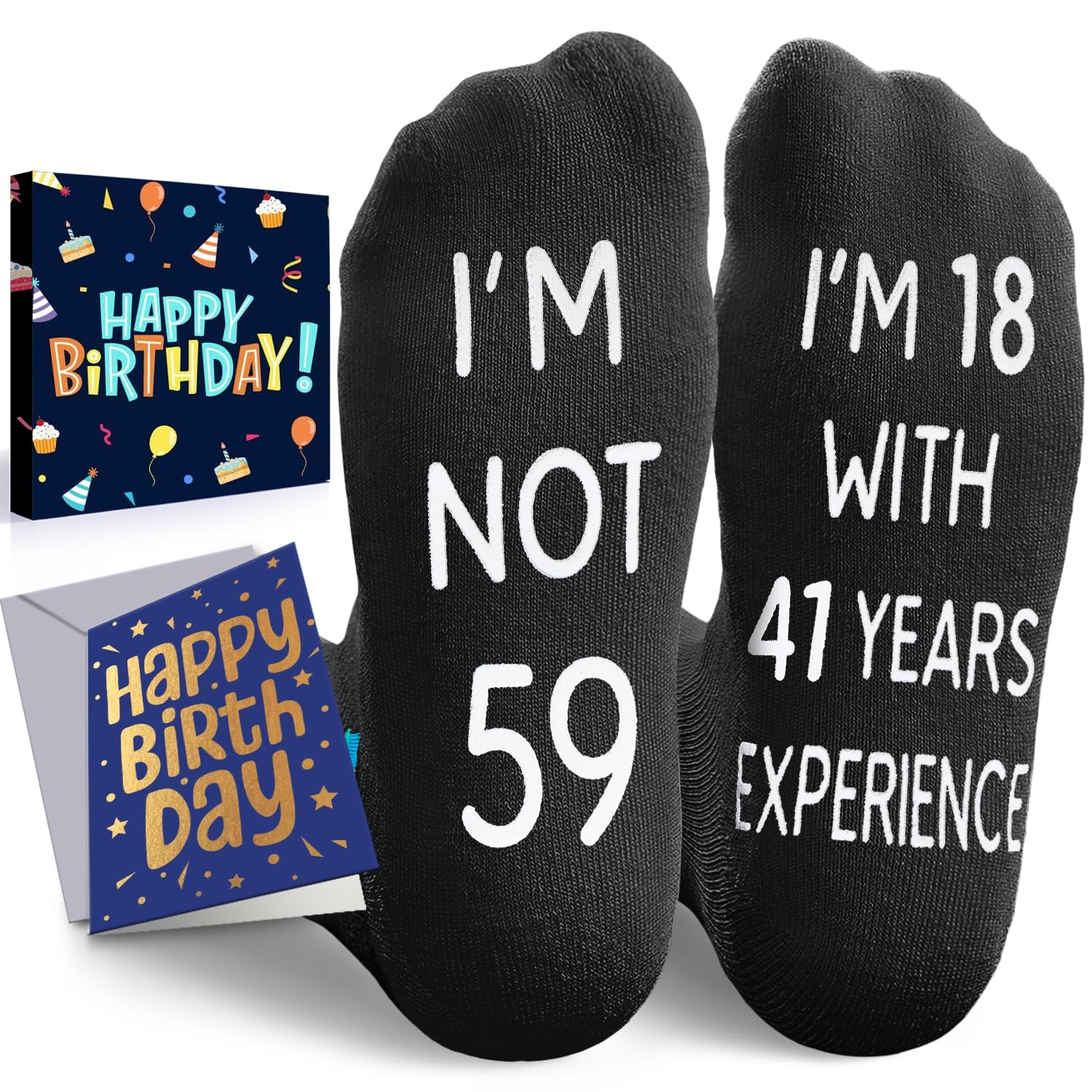 HAPPYPOP Birthday Gifts for Men Women - Socks for 55 60 Year Old, Birthday Gift Ideas for him in 50s With Greeting Card