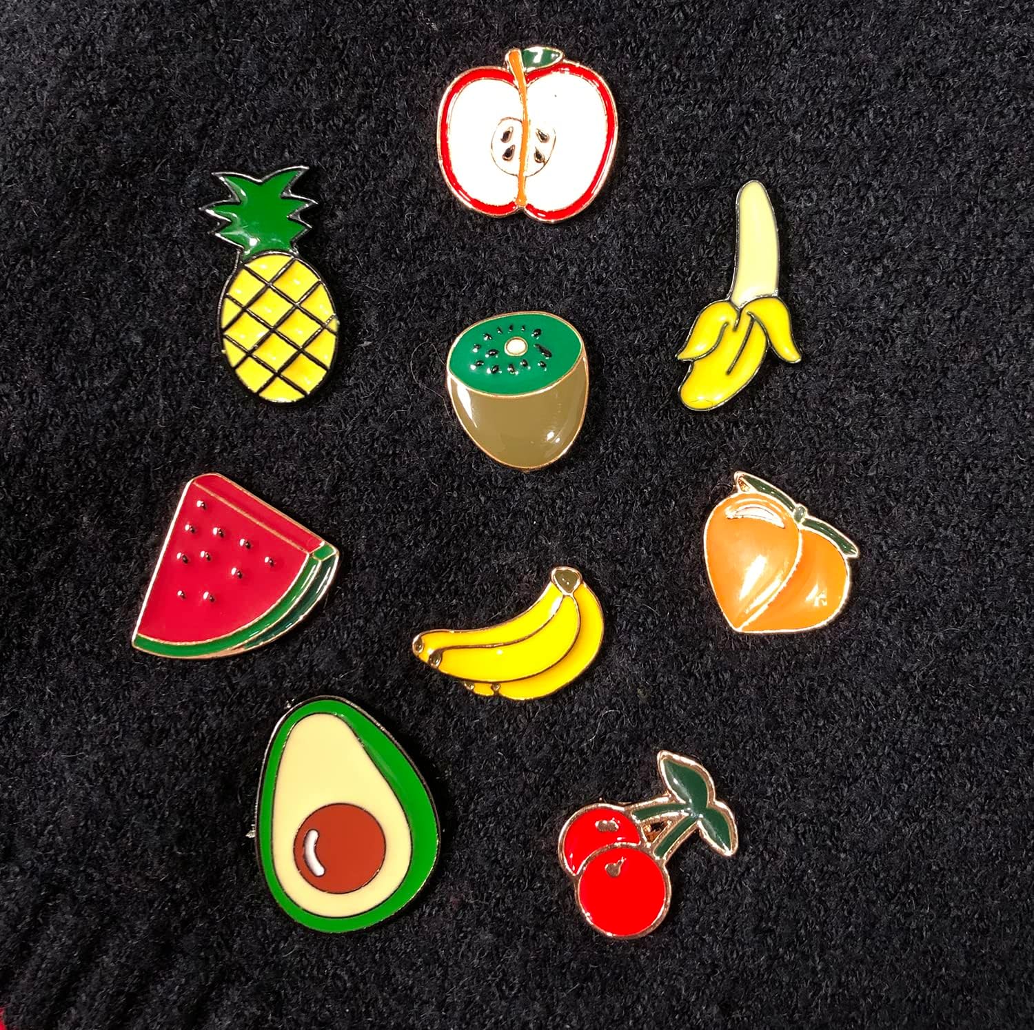 16PCS Cute Fruit Pin Set Strawberry Avocado Peach Pineapple Banana Cherry Brooch Cartoon Badge Lapel Backpack Scarf Decoration