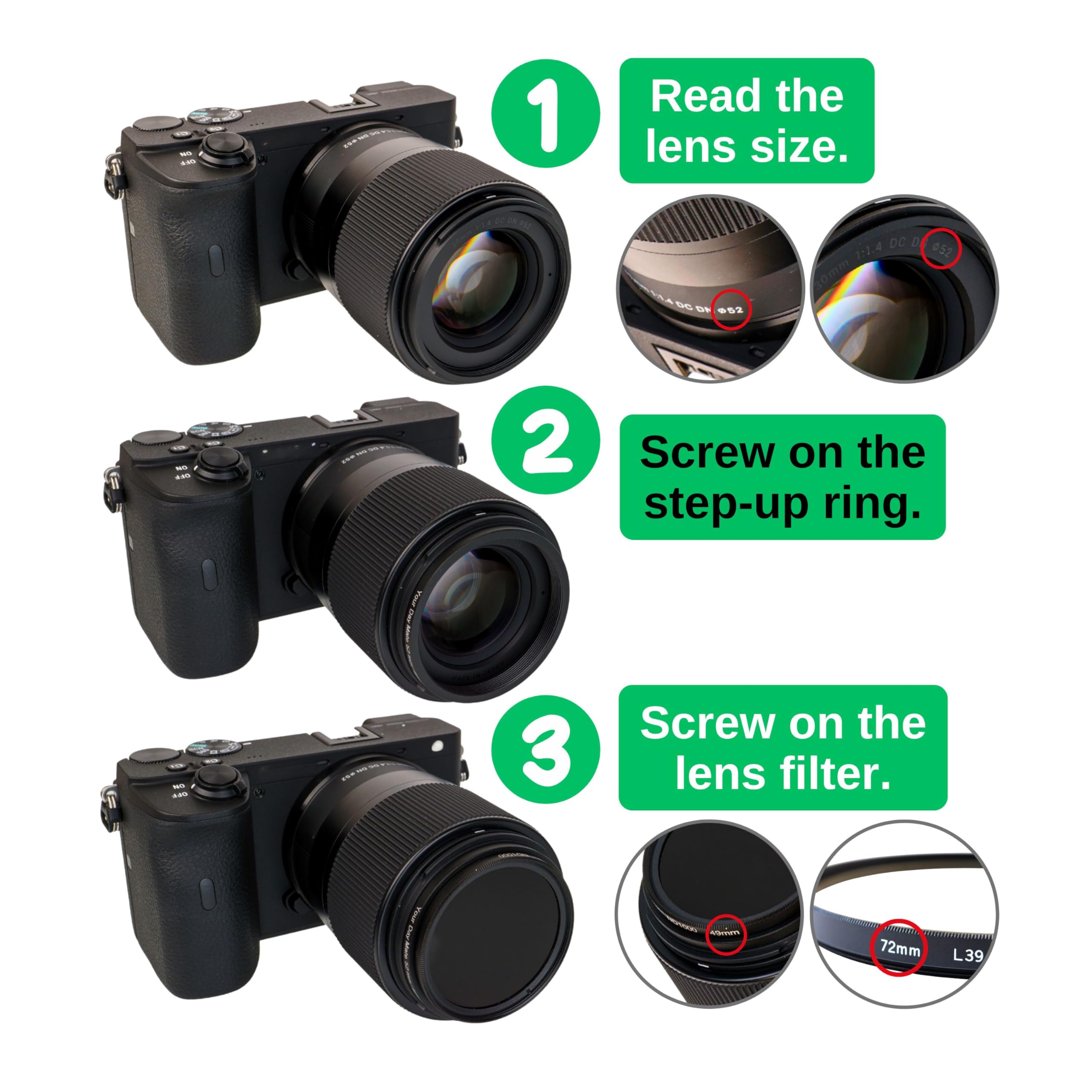 Step-Up Ring Aluminium 62-67mm Compatible Canon Sony Nikon Fujifilm