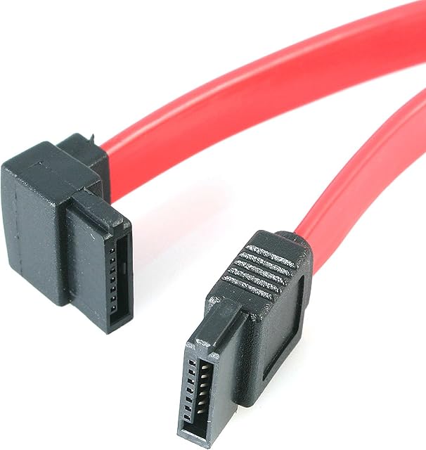 StarTech.com SATA to Left Angle SATA Serial ATA Cable - SATA cable - Serial ATA 150/300/600 - SATA (R) to SATA (R) - 1 ft - left-angled connector - red - SATA12LA1