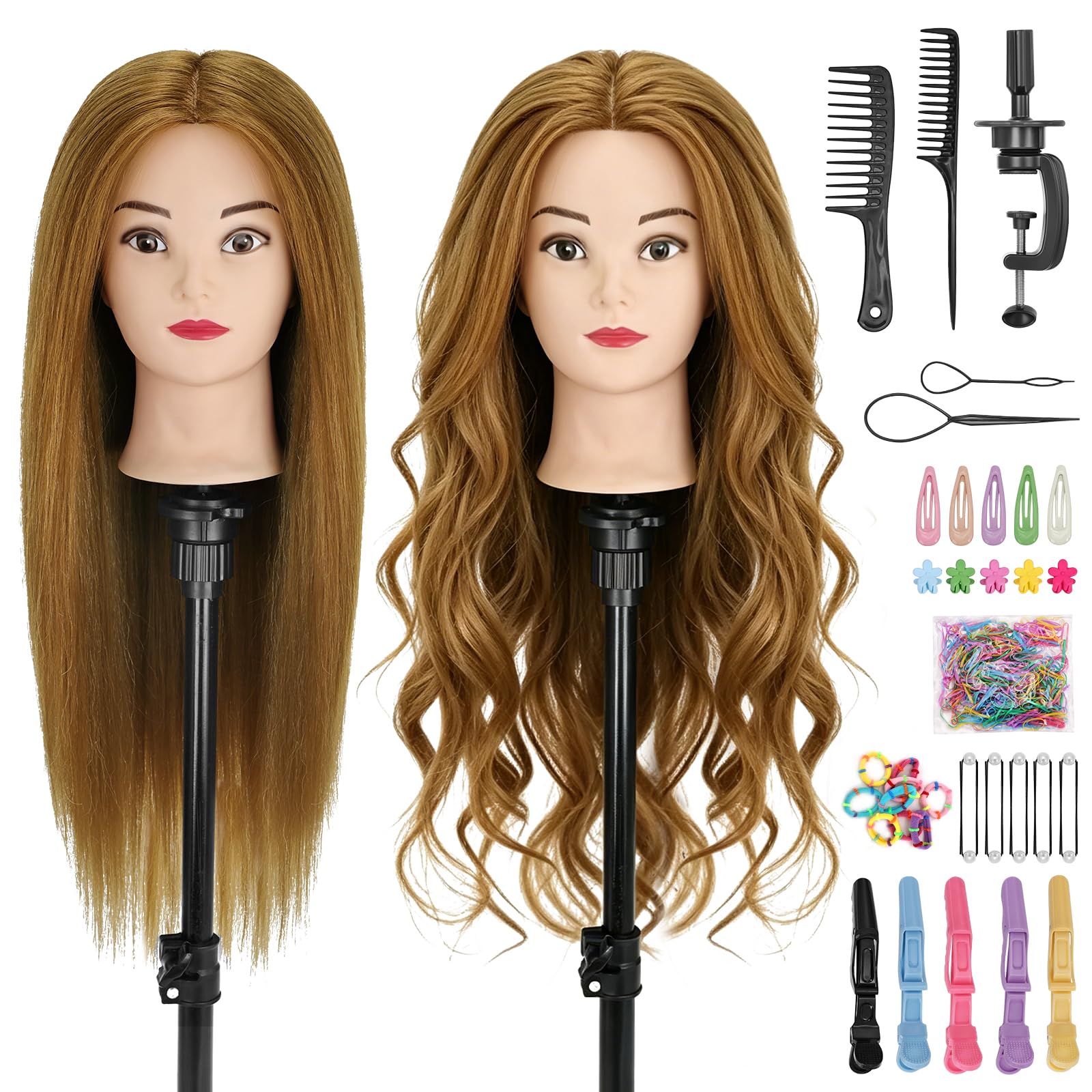Cabeza de práctica para peinados de muñecas, cabeza de peluquería de pelo real, 26-28 pulgadas, 90 % pelo humano, cabeza de peluquería para peluquería, cabeza larga de maniquí, cabeza de