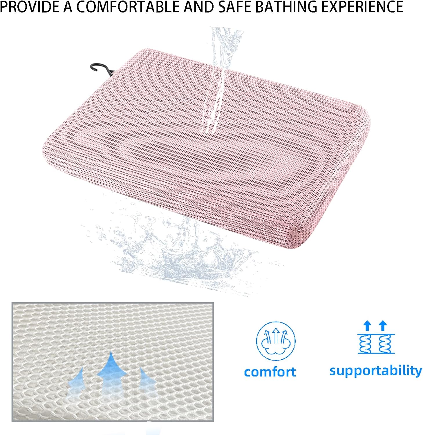 Shower Seat Cushion, Bath Chair Cushion, Bathtub Cushion for Soaking Tub, Non Slip Pad, Shower Safety Mat, Sauna Seat Cushion (Pink)