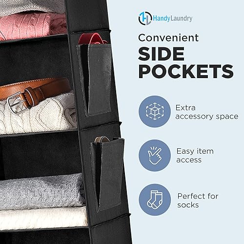 Miniatura 5 de Organizador colgante para armario, 6 estantes para ropa, suéteres, zapatos y accesorios, estantes de armario que ahorran espacio con ganchos para