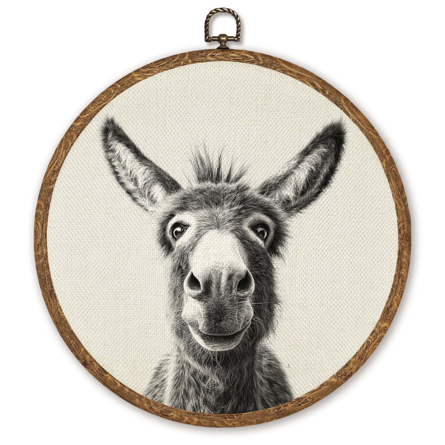 WMSYUO Funny Donkey Wall Art Decor,Beige Animal Illustration, Rustic Nature Animal Prints Artwork for Living Room Bathroom or Entryway, Round Wall Hanging for Home and Office 10''x10'' (Grey-Donkey)