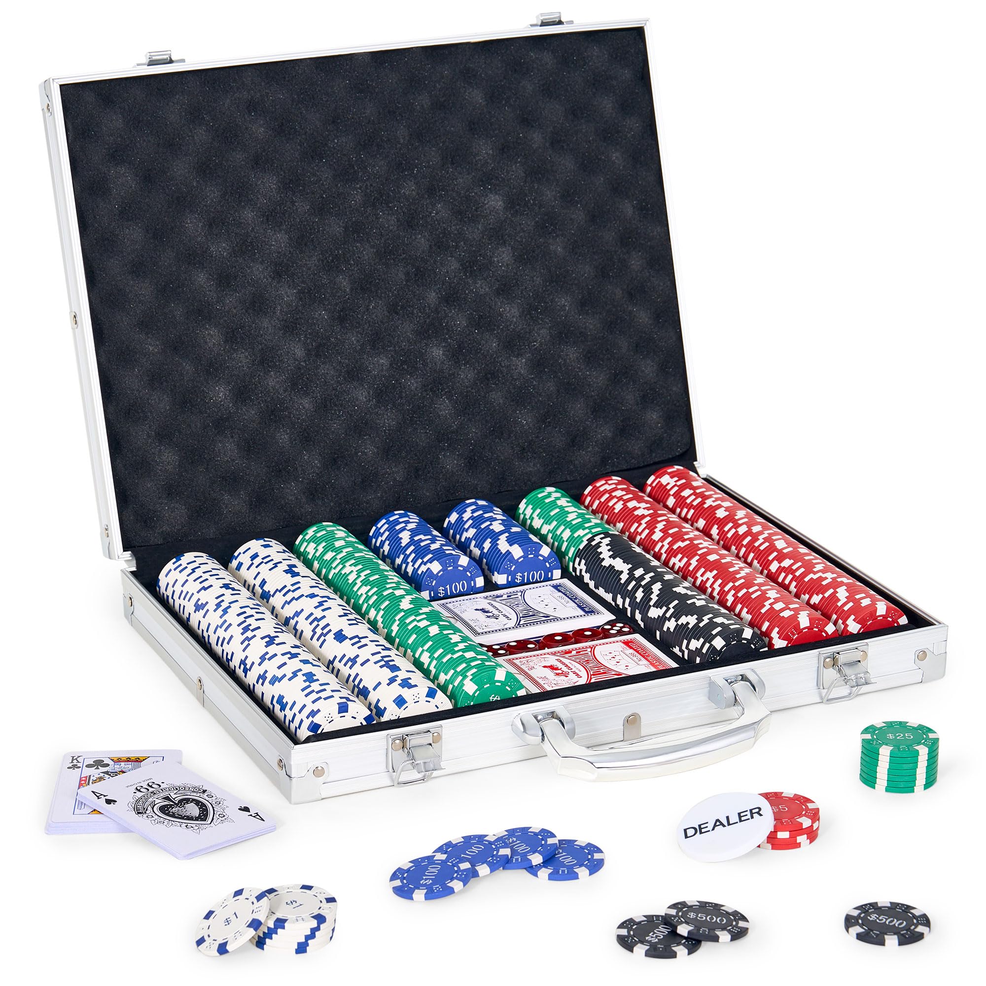 Poker Chips with Numbers,500PCS Poker Chip Set with Aluminum Travel Case,11.5 Gram Poker Set for Texas Holdem and Blackjack.