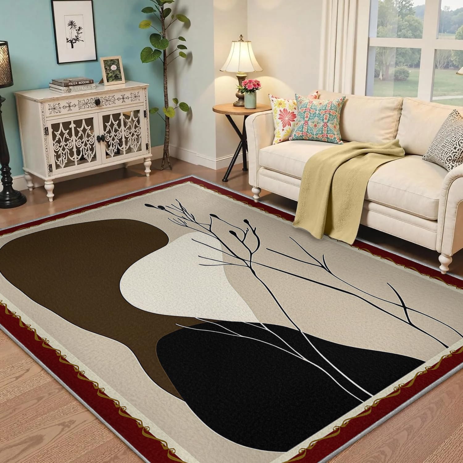 Tapis doux à poil bas 140x180cm anti-poussière moquette lavable pour étage intérieur