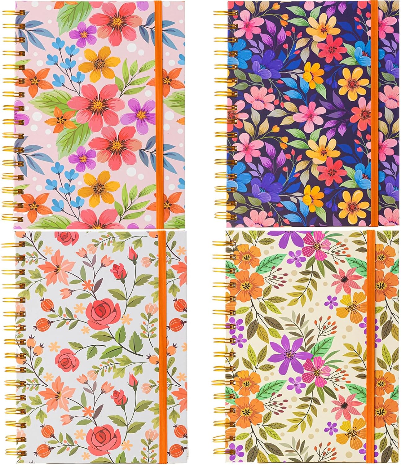 Spiral Journals for Women Thick Superhard Cover Notebook Cute Hardcover Spiral Notebook A5 Spiral Bound Journals, 4 Pack Floral Notebooks, 8.3" x 6.3", College Ruled, 160 Pages, 100GSM,Back to School Supplies - Image 2