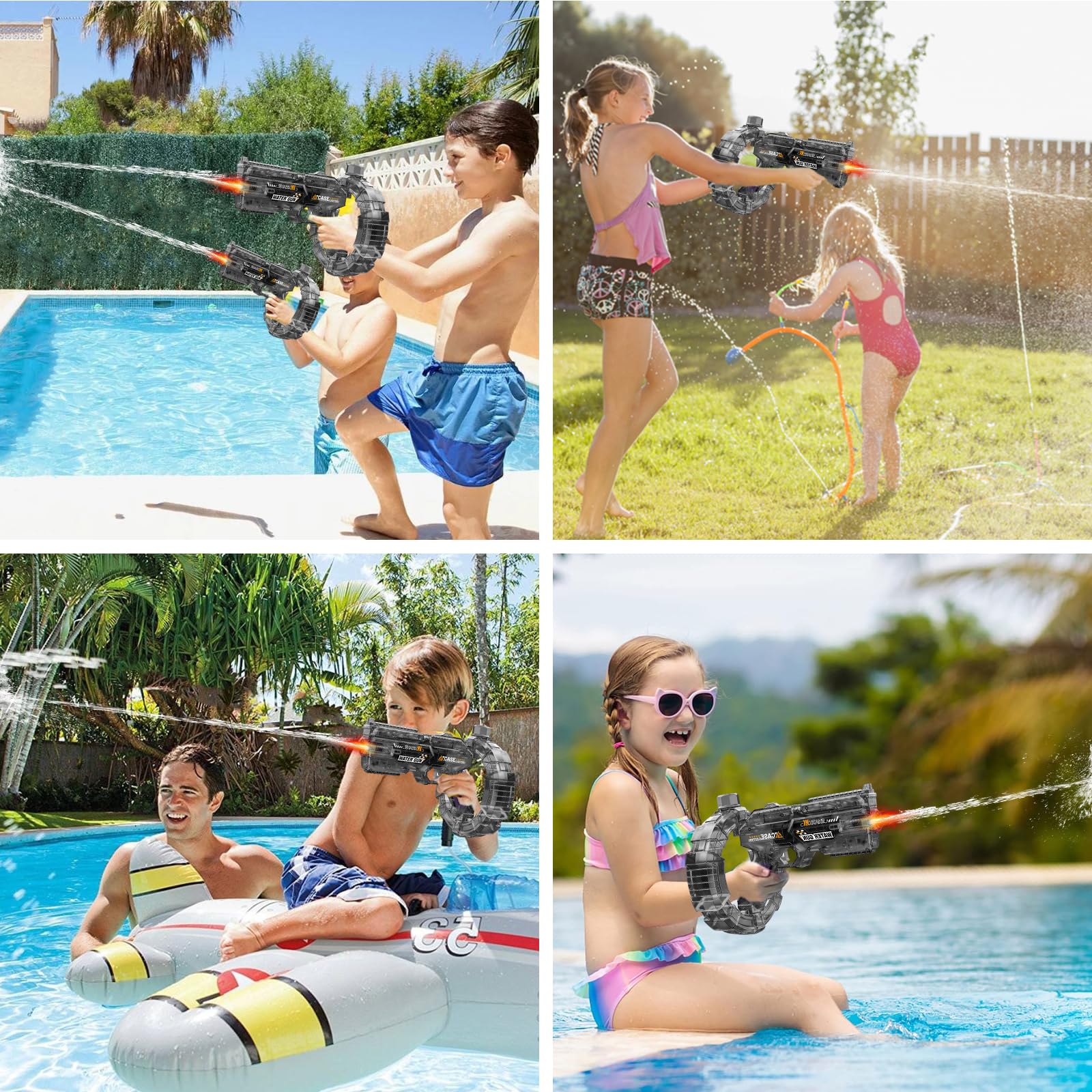 Pistola de Agua eléctrica, Pistola de Agua motorizada de Largo Alcance con Pistolas realistas, bozal, Llama, Recargable, Pistola de Agua automática, Juguetes de natación